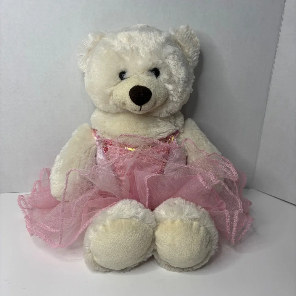 Build-A-Bear Workshop Cream Teddy Bear in Pink Ballerina Tutu Dress Plush Toy